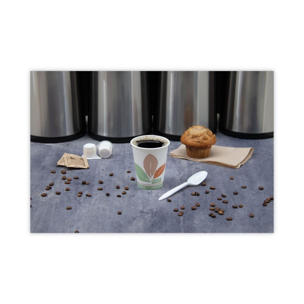 Bare Eco-Forward PLA Paper Hot Cups, 8 oz, Leaf Design, White/Green/Orange, 50/Bag, 20 Bags/Carton - Image 4