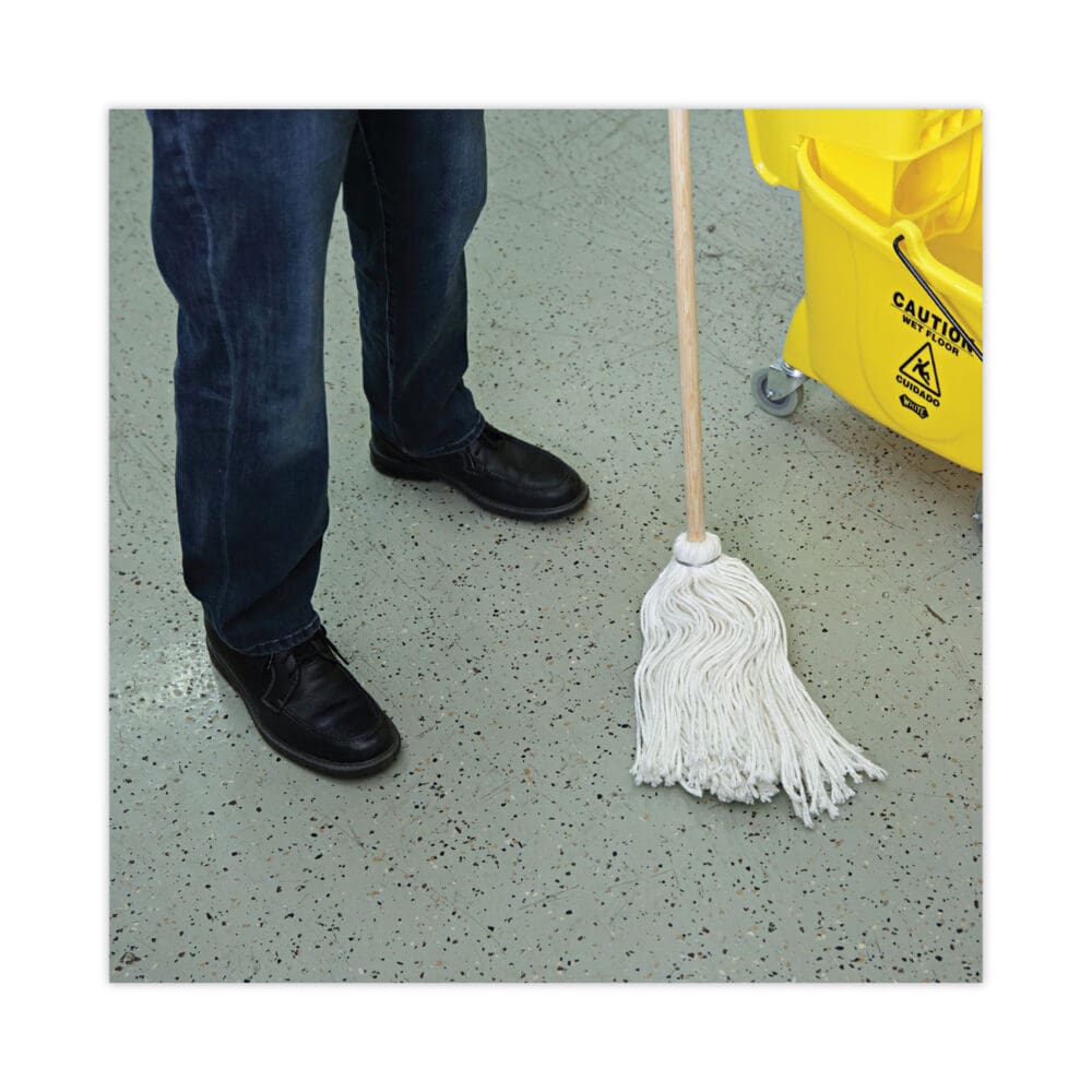 Handle/Deck Mops, #16 White Rayon Head, 48" Natural Wood Handle - Image 3