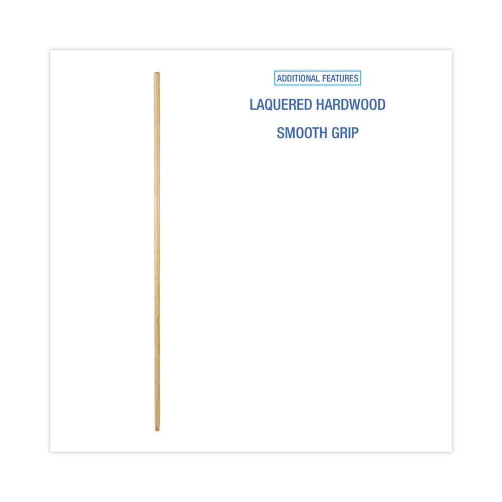 Threaded End Broom Handle, Lacquered Hardwood, 0.94" dia x 54", Natural - Image 2