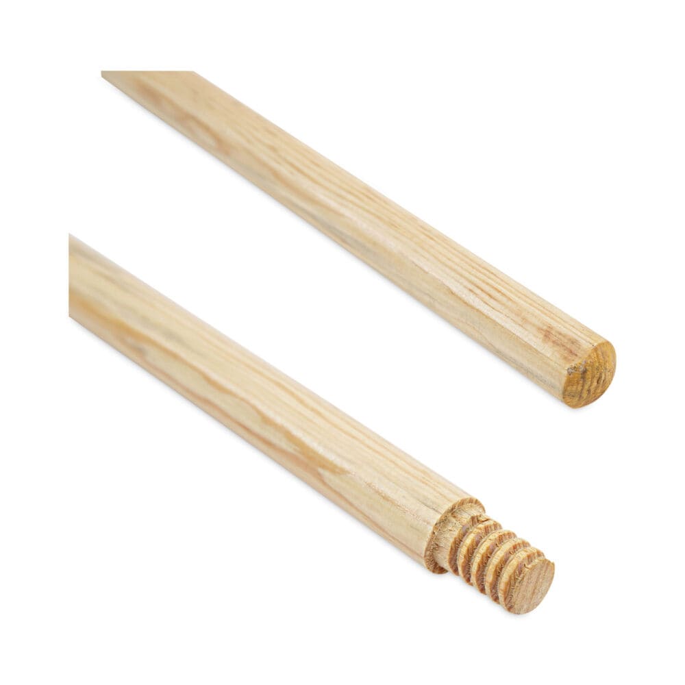 Threaded End Broom Handle, Lacquered Hardwood, 0.94" dia x 54", Natural - Image 3
