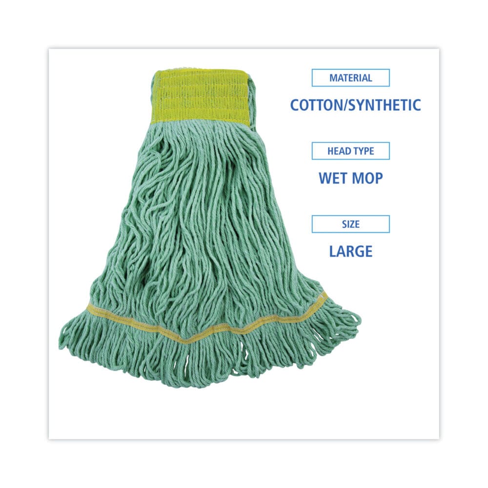 EcoMop Looped-End Mop Head, Recycled Fibers, Large Size, Green, 12/Carton - Image 9