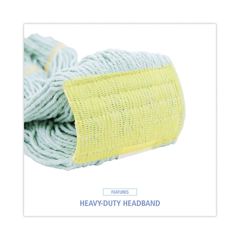 EcoMop Looped-End Mop Head, Recycled Fibers, Large Size, Green, 12/Carton - Image 5