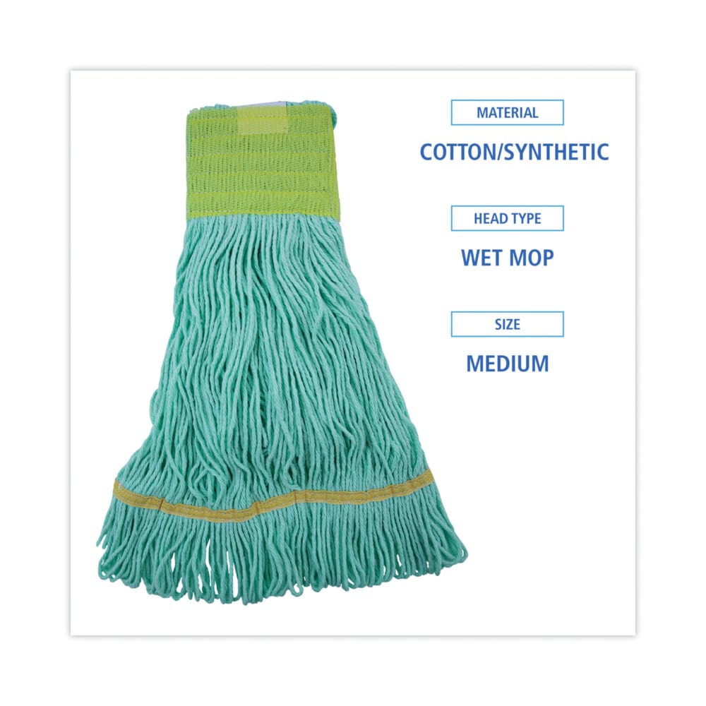 EcoMop Looped-End Mop Head, Recycled Fibers, Medium Size, Green, 12/Carton - Image 9