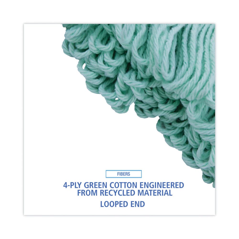 EcoMop Looped-End Mop Head, Recycled Fibers, Medium Size, Green, 12/Carton - Image 3