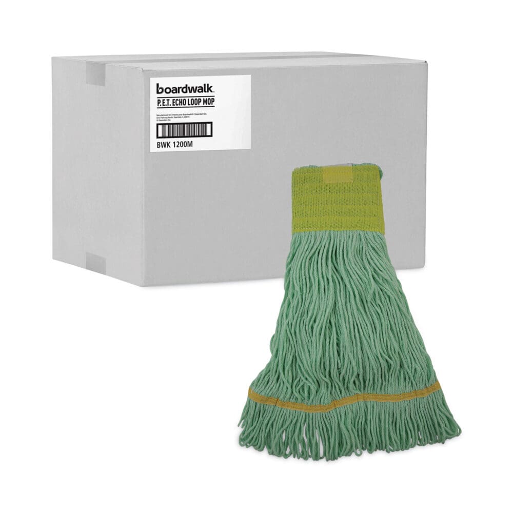 EcoMop Looped-End Mop Head, Recycled Fibers, Medium Size, Green, 12/Carton - Image 8