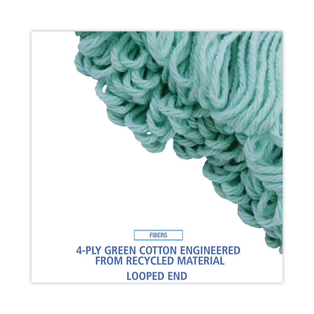 EcoMop Looped-End Mop Head, Recycled Fibers, Medium Size, Green - Image 3