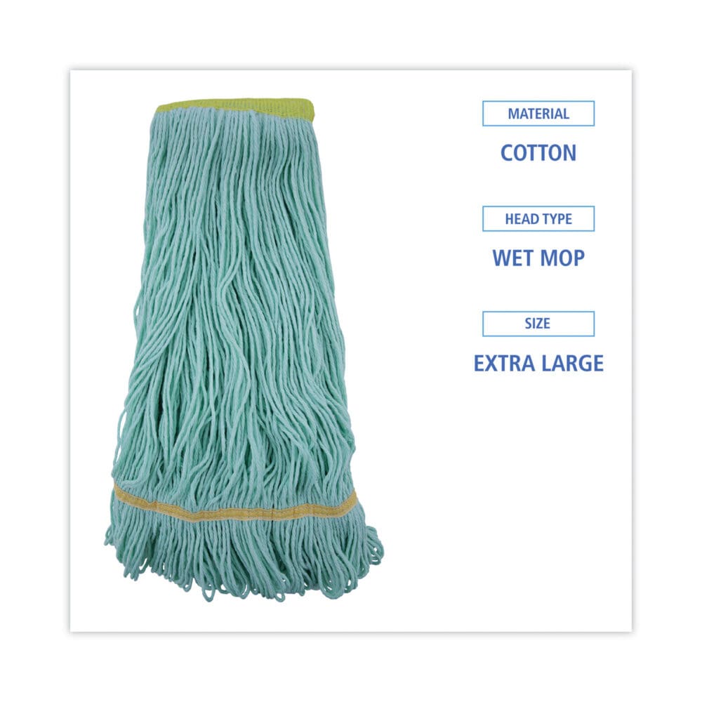 EcoMop Looped-End Mop Head, Recycled Fibers, Extra Large Size, Green, 12/CT - Image 9