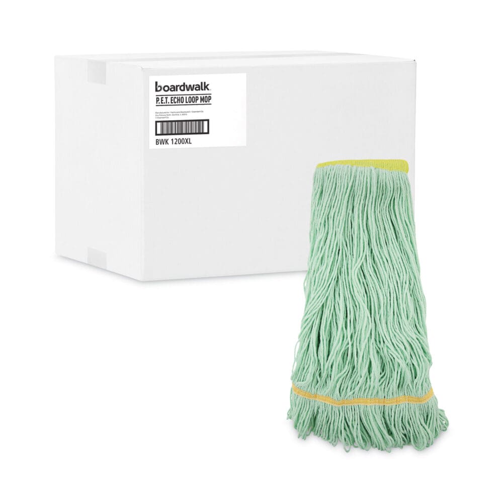 EcoMop Looped-End Mop Head, Recycled Fibers, Extra Large Size, Green, 12/CT - Image 8