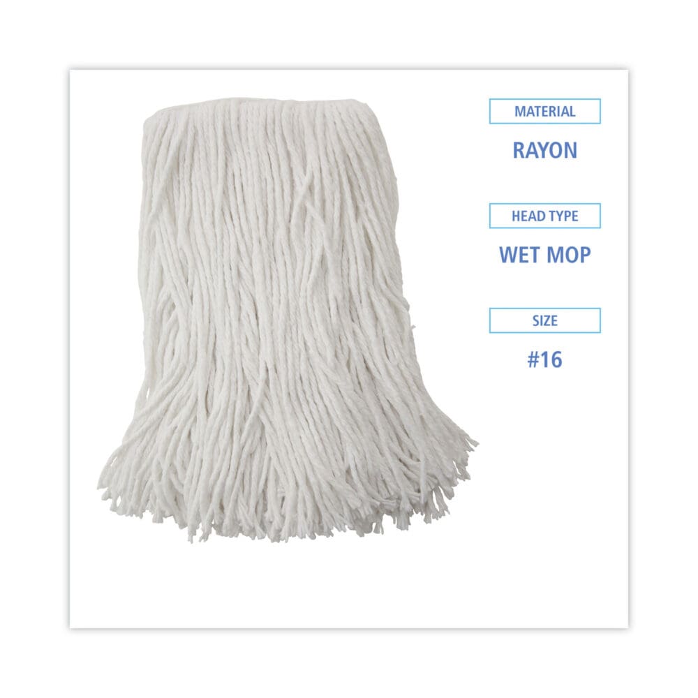 Mop Head, Value Standard Head, Rayon Fiber, Cut-End, Size No. 16, White, 12/Carton - Image 9