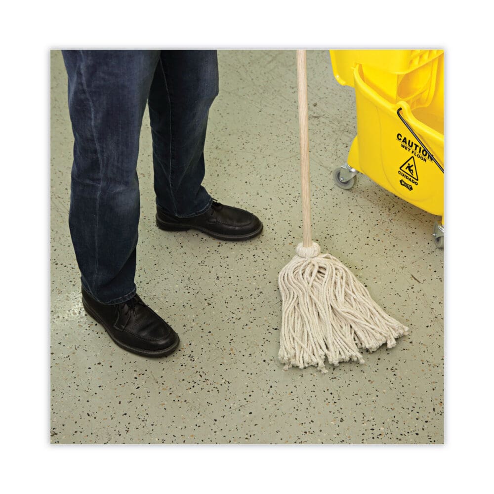 Handle/Deck Mops, #16 White Cotton Head, 48" Natural Wood Handle - Image 3