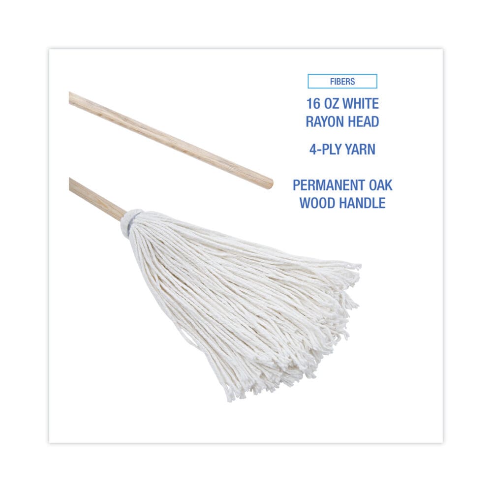 Handle/Deck Mops, #16 White Rayon Head, 48" Natural Wood Handle - Image 2