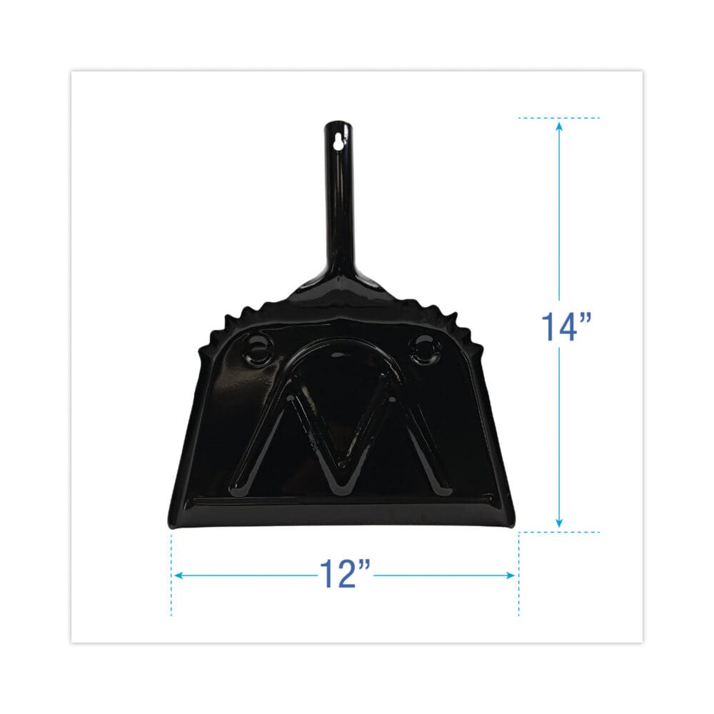 Metal Dust Pan, 12 x 14, 2" Handle, 20-Gauge Steel, Black, 12/Carton - Image 6