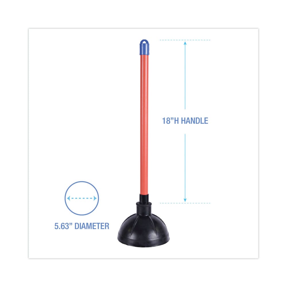 Toilet Plunger, 18" Plastic Handle, 5.63" dia, Red/Black, 6/Carton - Image 7
