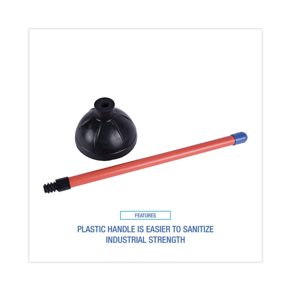 Toilet Plunger, 18" Plastic Handle, 5.63" dia, Red/Black, 6/Carton - Image 2
