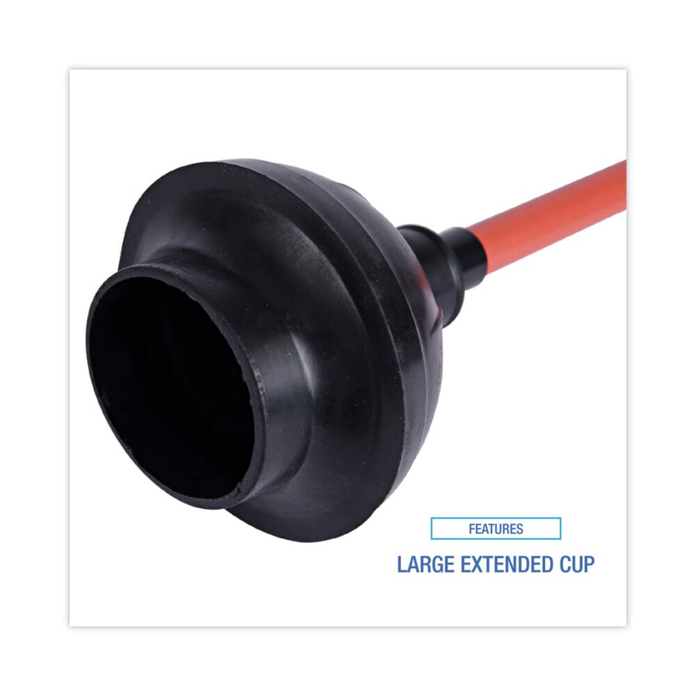 Toilet Plunger, 18" Plastic Handle, 5.63" dia, Red/Black, 6/Carton - Image 3