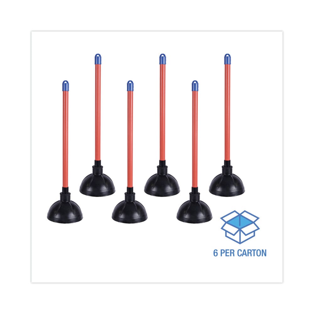 Toilet Plunger, 18" Plastic Handle, 5.63" dia, Red/Black, 6/Carton - Image 4