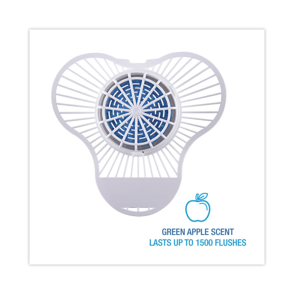 Urinal Screen with Non-Para Cleaner Block, Green Apple Scent, 3.25 oz, Blue/White, 12/Box - Image 2