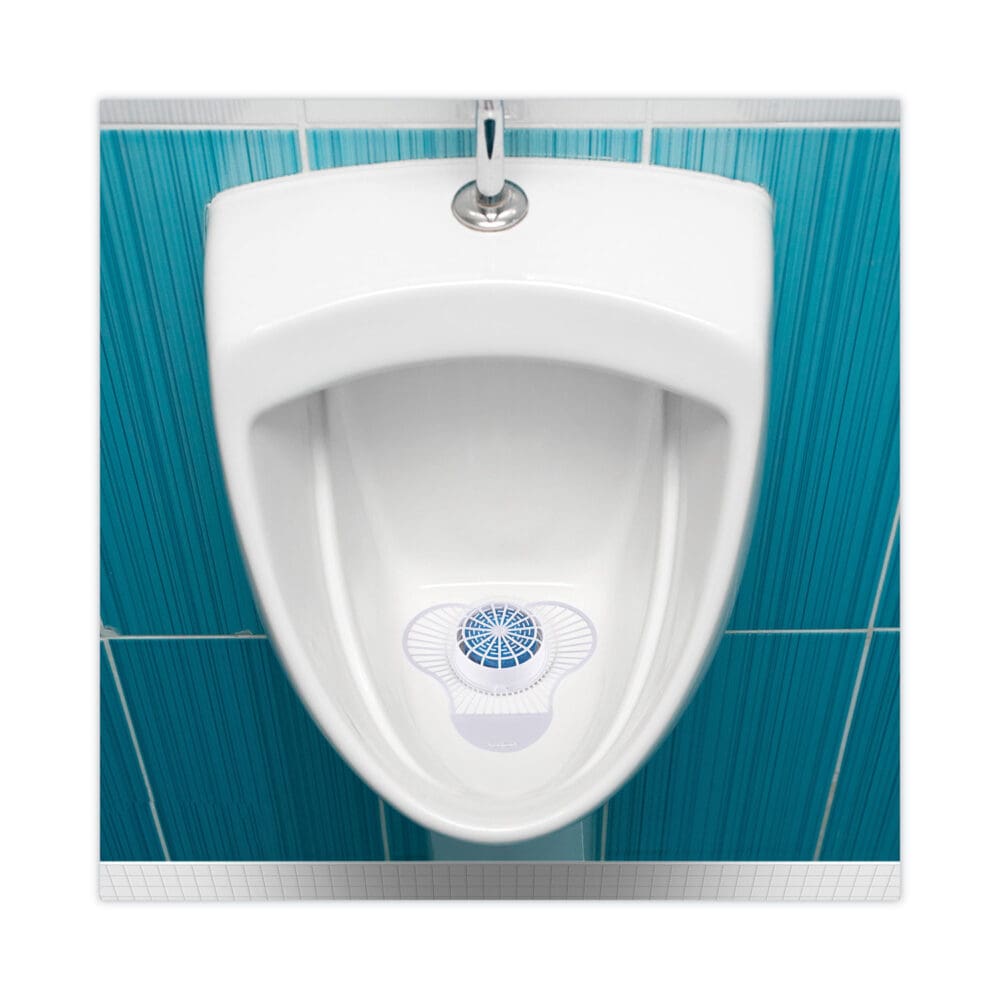 Urinal Screen with Non-Para Cleaner Block, Green Apple Scent, 3.25 oz, Blue/White, 12/Box - Image 3