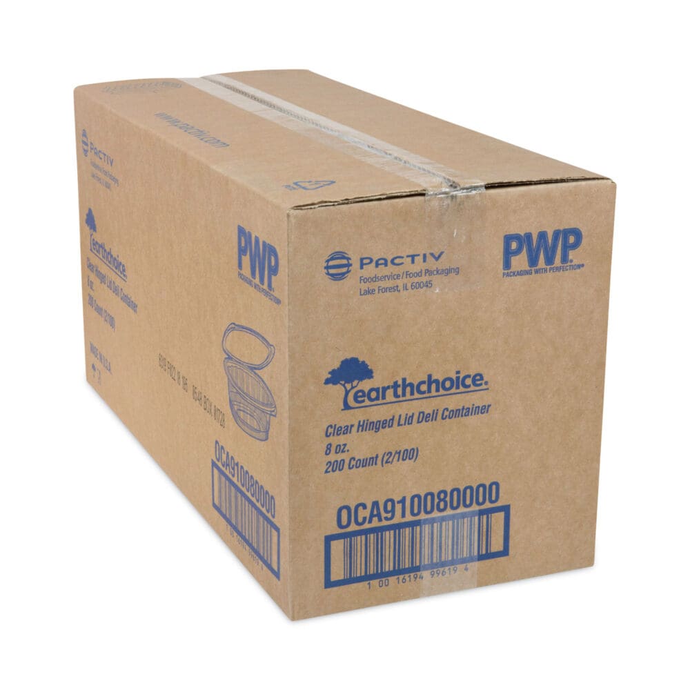 EarthChoice Recycled PET Hinged Container, 8 oz, 4.92 x 5.87 x 1.32, Clear, Plastic, 200/Carton - Image 2