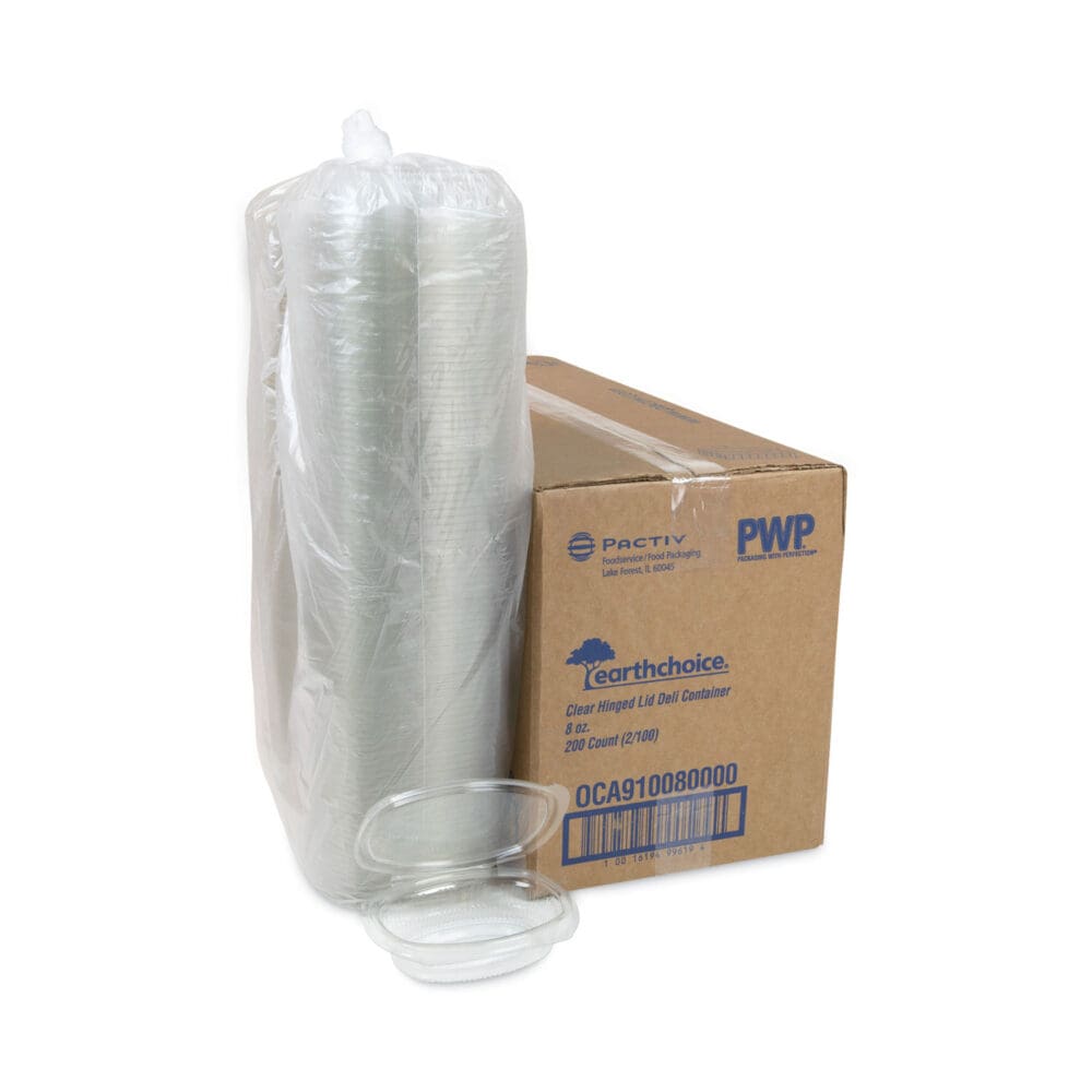 EarthChoice Recycled PET Hinged Container, 8 oz, 4.92 x 5.87 x 1.32, Clear, Plastic, 200/Carton - Image 4