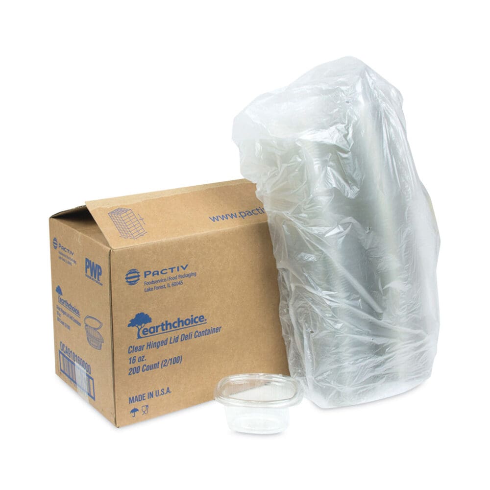 EarthChoice Recycled PET Hinged Container, 16 oz, 4.92 x 5.87 x 2.48, Clear, Plastic, 200/Carton - Image 3