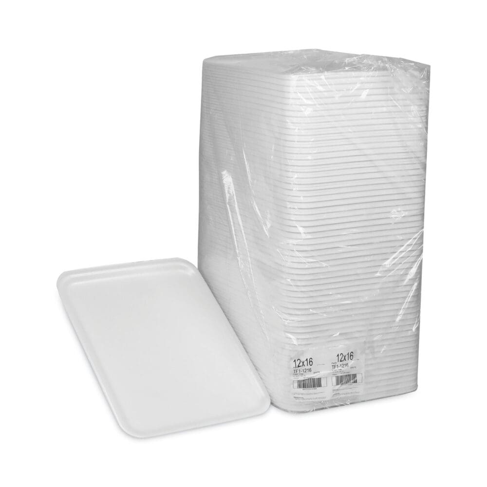 Supermarket Tray, #1216, 16.25 x 12.63 x 0.63, White, Foam, 100/Carton - Image 3