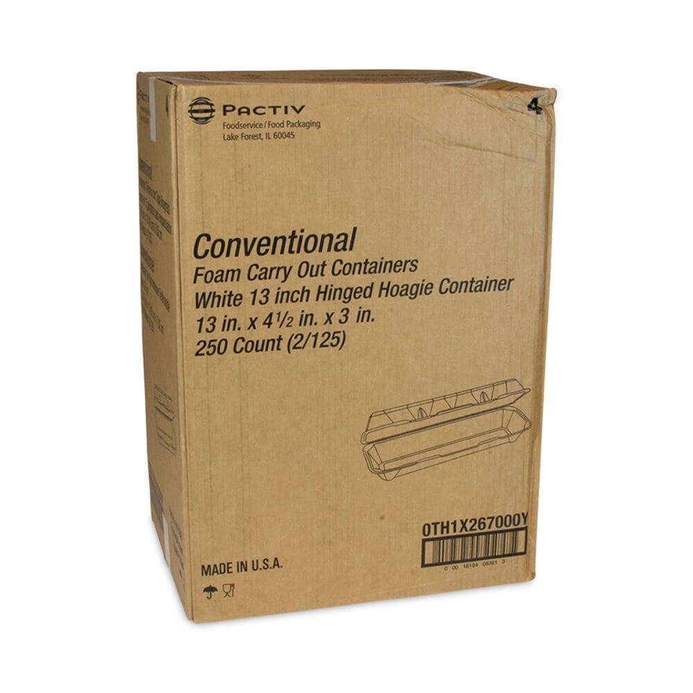 Foam Hinged Lid Containers, Dual Tab Lock Hoagie, 13 x 4 x 4, White, 250/Carton - Image 4