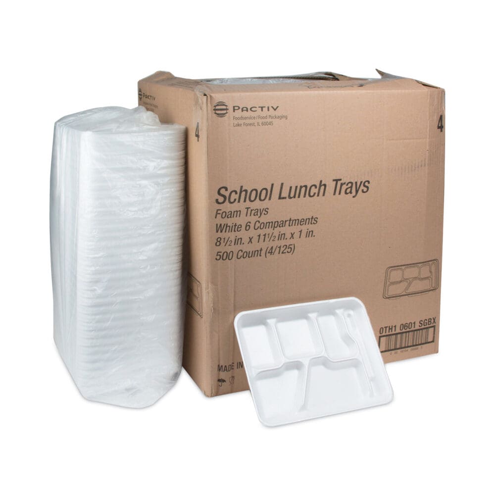 Foam School Trays, 6-Compartment, 8.5 x 11.5 x 1.25, White, 500/Carton - Image 3