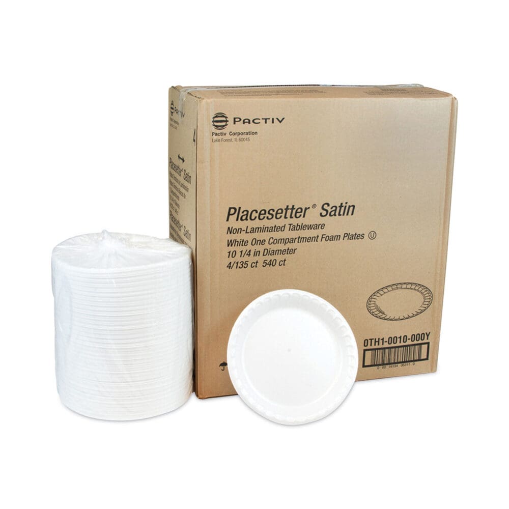 Placesetter Satin Non-Laminated Foam Dinnerware, Plate, 10.25" dia, White, 540/Carton - Image 3