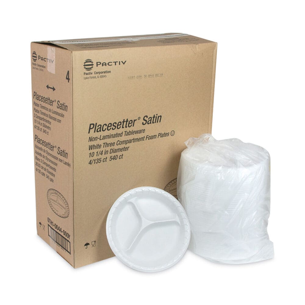 Placesetter Satin Non-Laminated Foam Dinnerware, 3-Compartment Plate, 10.25" dia, White, 540/Carton - Image 3