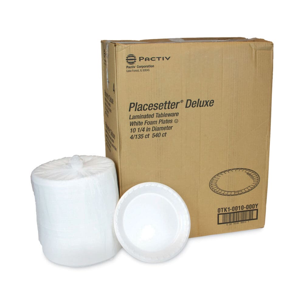 Placesetter Deluxe Laminated Foam Dinnerware, Plate, 10.25" dia, White, 540/Carton - Image 3