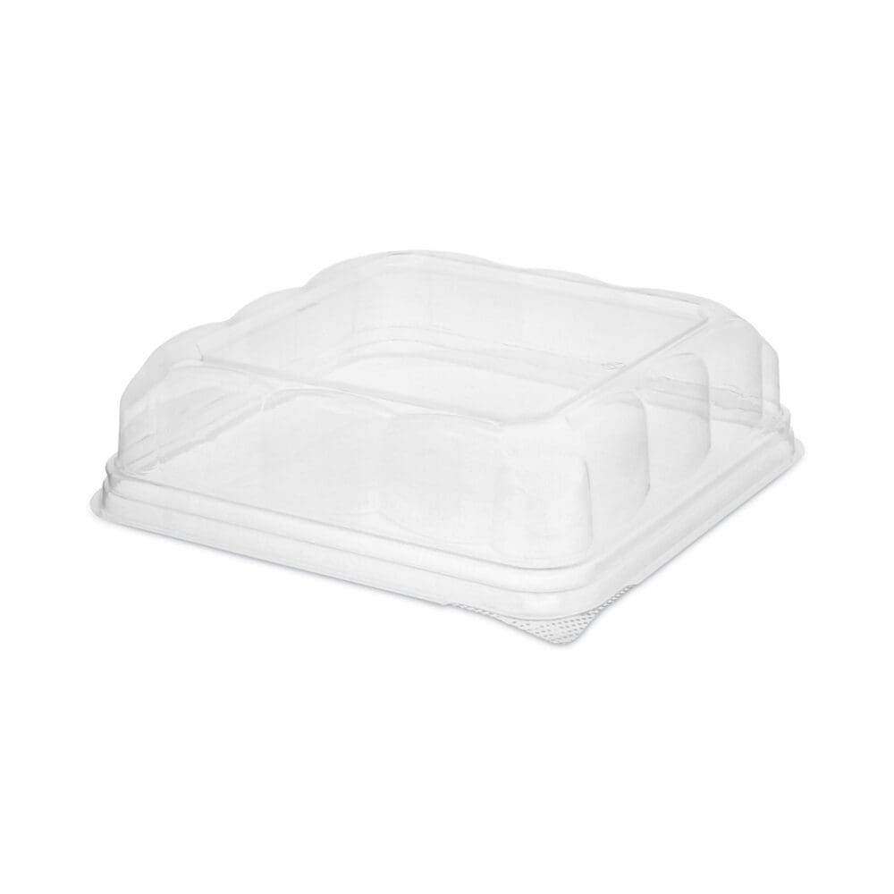 Recycled Container Lid, Dome Lid for 6 x 6 Brownie Container, 7.5 x 7.5 x 2.02, Clear, Plastic, 195/Carton - Image 2