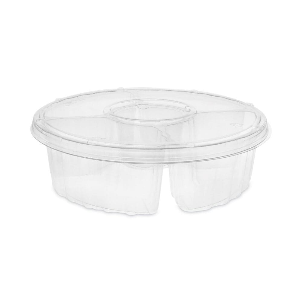 Dip Cup Platter, 4-Compartment, 64 oz, 10" Diameter, Clear, Plastic, 100/Carton - Image 2