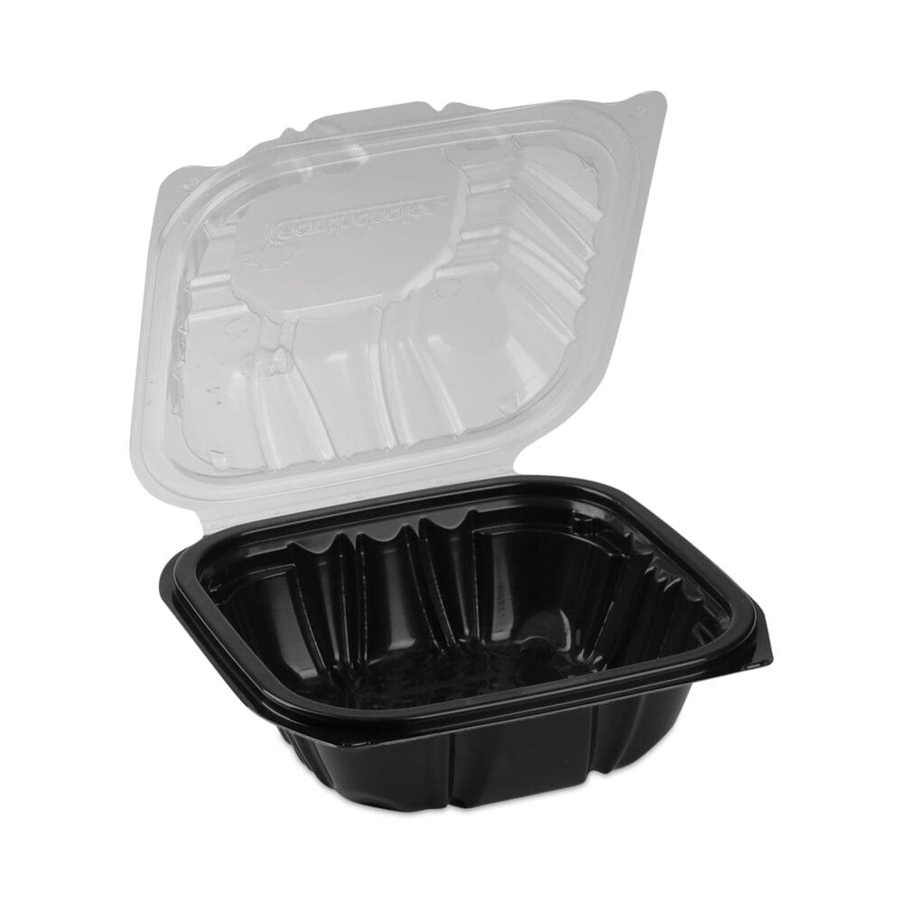 EarthChoice Vented Dual Color Microwavable Hinged Lid Container, 1-Compartment, 16oz, 6 x 6 x 3, Black/Clear, Plastic, 321/CT - Image 5