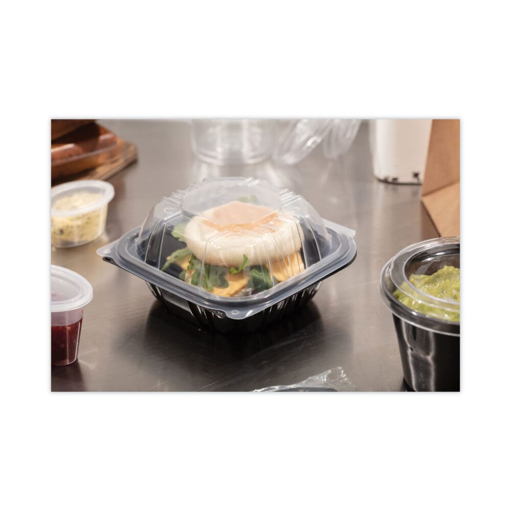 EarthChoice Vented Dual Color Microwavable Hinged Lid Container, 1-Compartment, 16oz, 6 x 6 x 3, Black/Clear, Plastic, 321/CT - Image 4