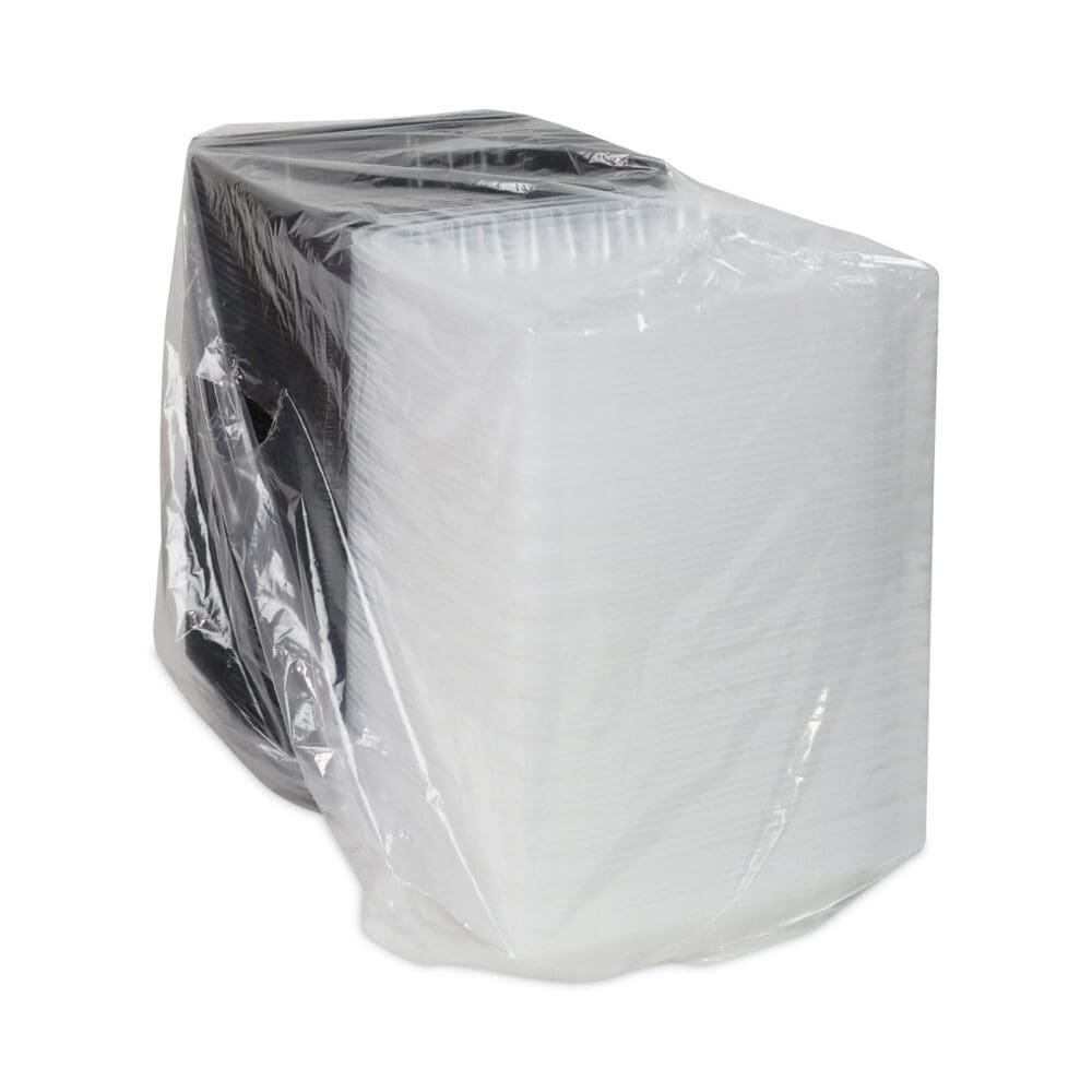 EarthChoice Vented Dual Color Microwavable Hinged Lid Container, 3-Comp Base/Lid, 34 oz, 10.5x9.5x3, Blk/Clr, Plastic, 132/CT - Image 3