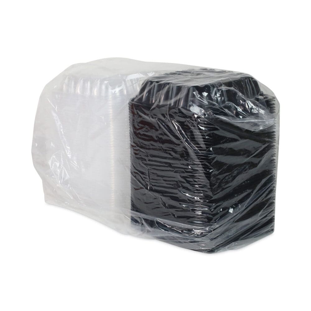 EarthChoice Vented Dual Color Microwavable Hinged Lid Container, 1-Compartment, 38oz, 8.5x8.5x3, Black/Clear, Plastic, 150/CT - Image 3