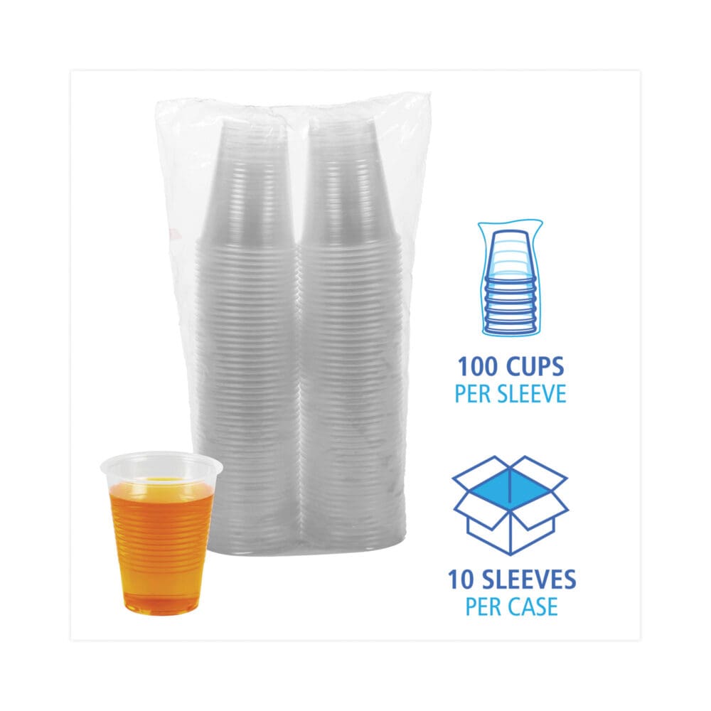 Translucent Plastic Cold Cups, 10 oz, Polypropylene, 100 Cups/Sleeve, 10 Sleeves/Carton - Image 3