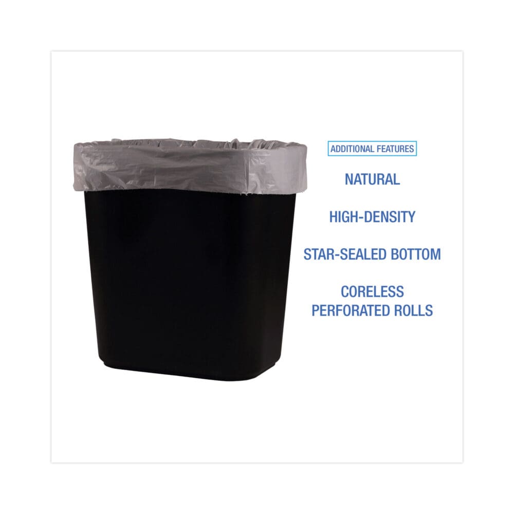 High-Density Can Liners, 10 gal, 6 mic, 24" x 23", Natural, 50 Bags/Roll, 20 Rolls/Carton - Image 3