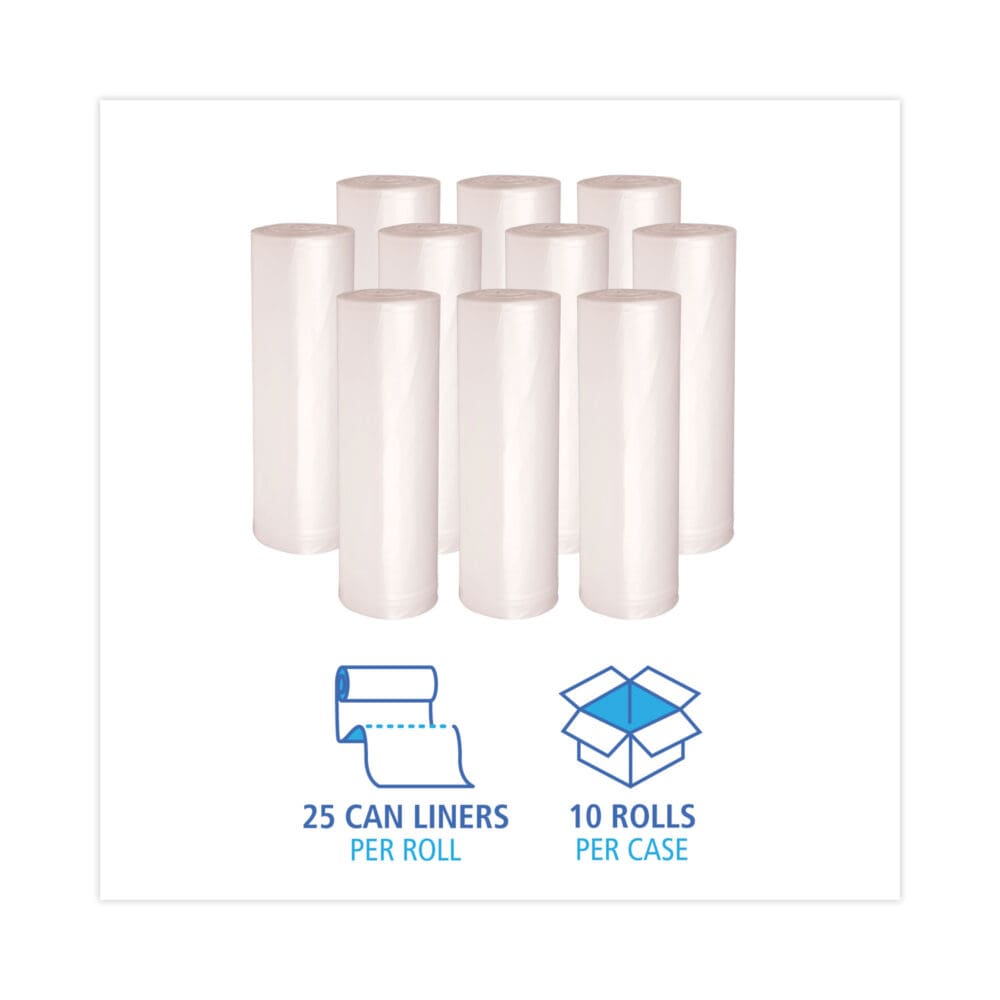High-Density Can Liners, 33 gal, 14 mic, 33" x 38", Natural, 25 Bags/Roll, 10 Rolls/Carton - Image 2