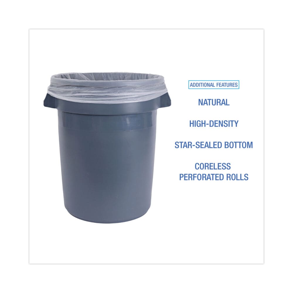 High-Density Can Liners, 33 gal, 14 mic, 33" x 38", Natural, 25 Bags/Roll, 10 Rolls/Carton - Image 3