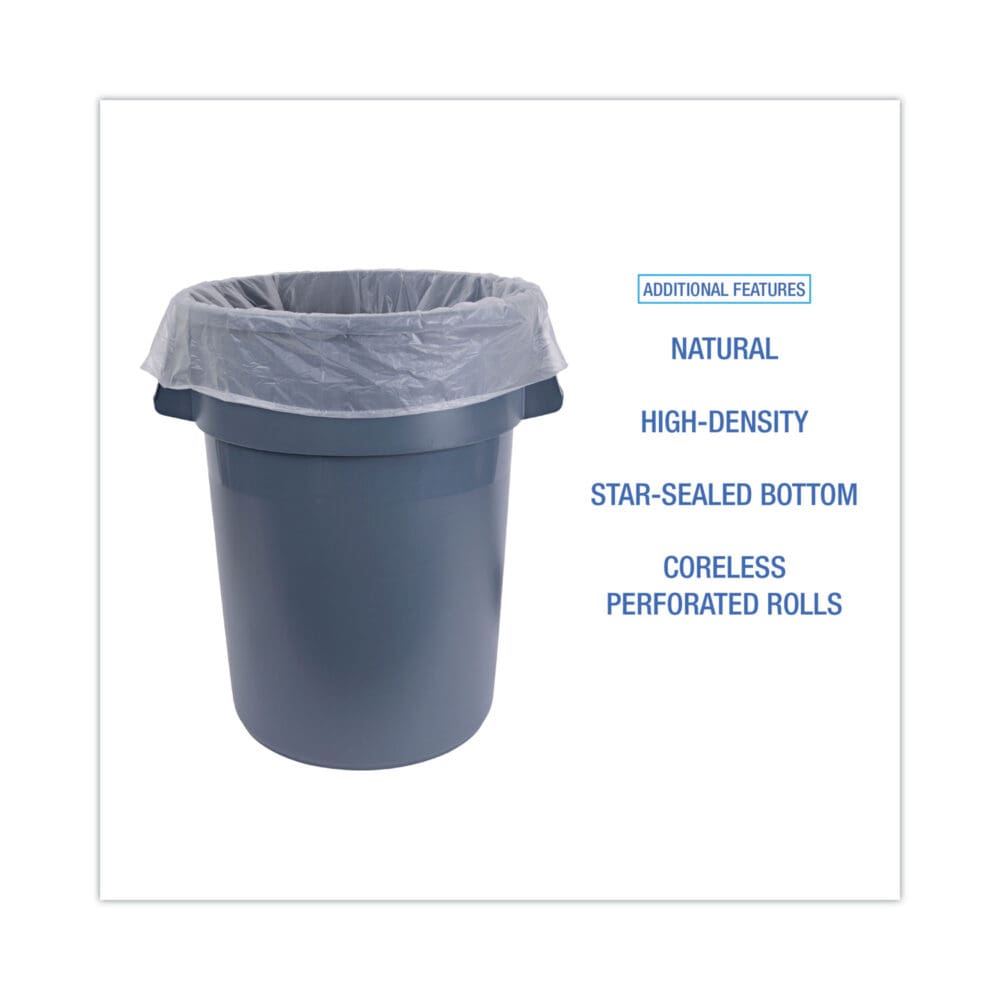 High-Density Can Liners, 60 gal, 11 mic, 38" x 58", Natural, 25 Bags/Roll, 8 Rolls/Carton - Image 3