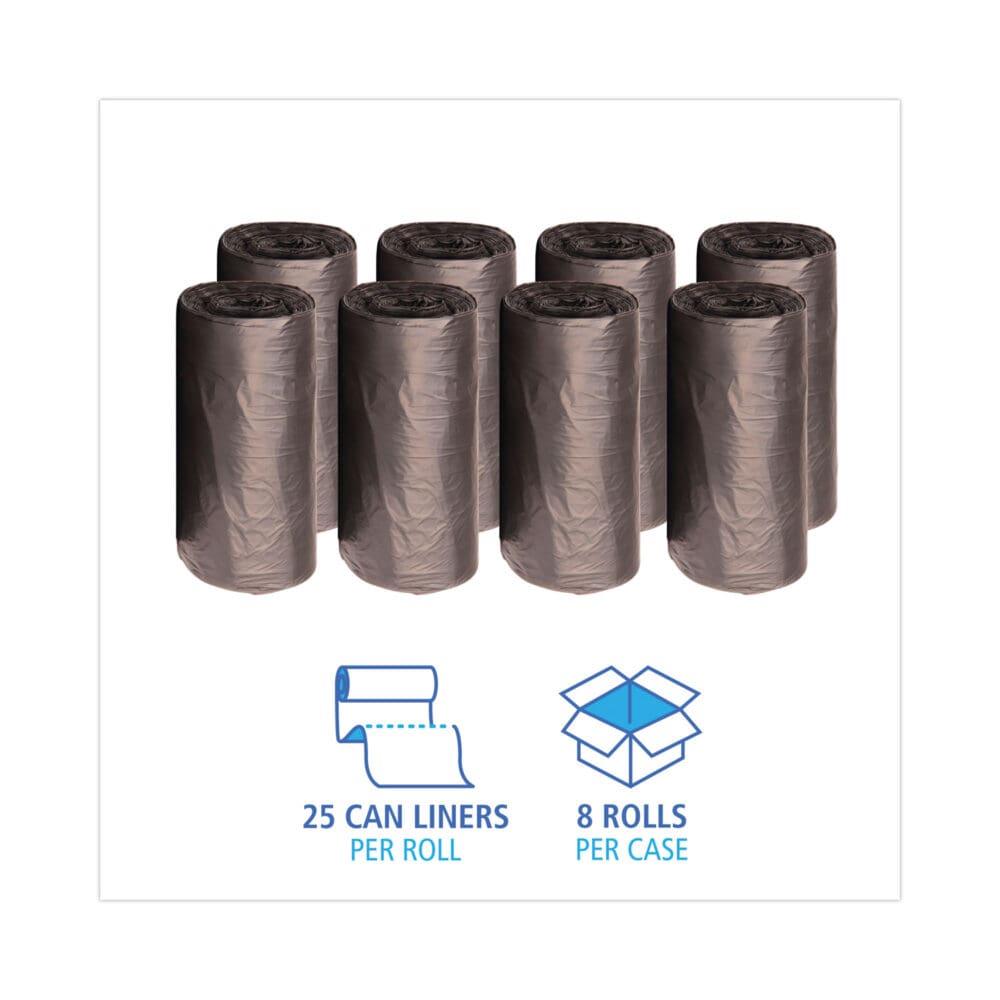 High-Density Can Liners, 60 gal, 14 mic, 38" x 58", Black, 25 Bags/Roll, 8 Rolls/Carton - Image 2