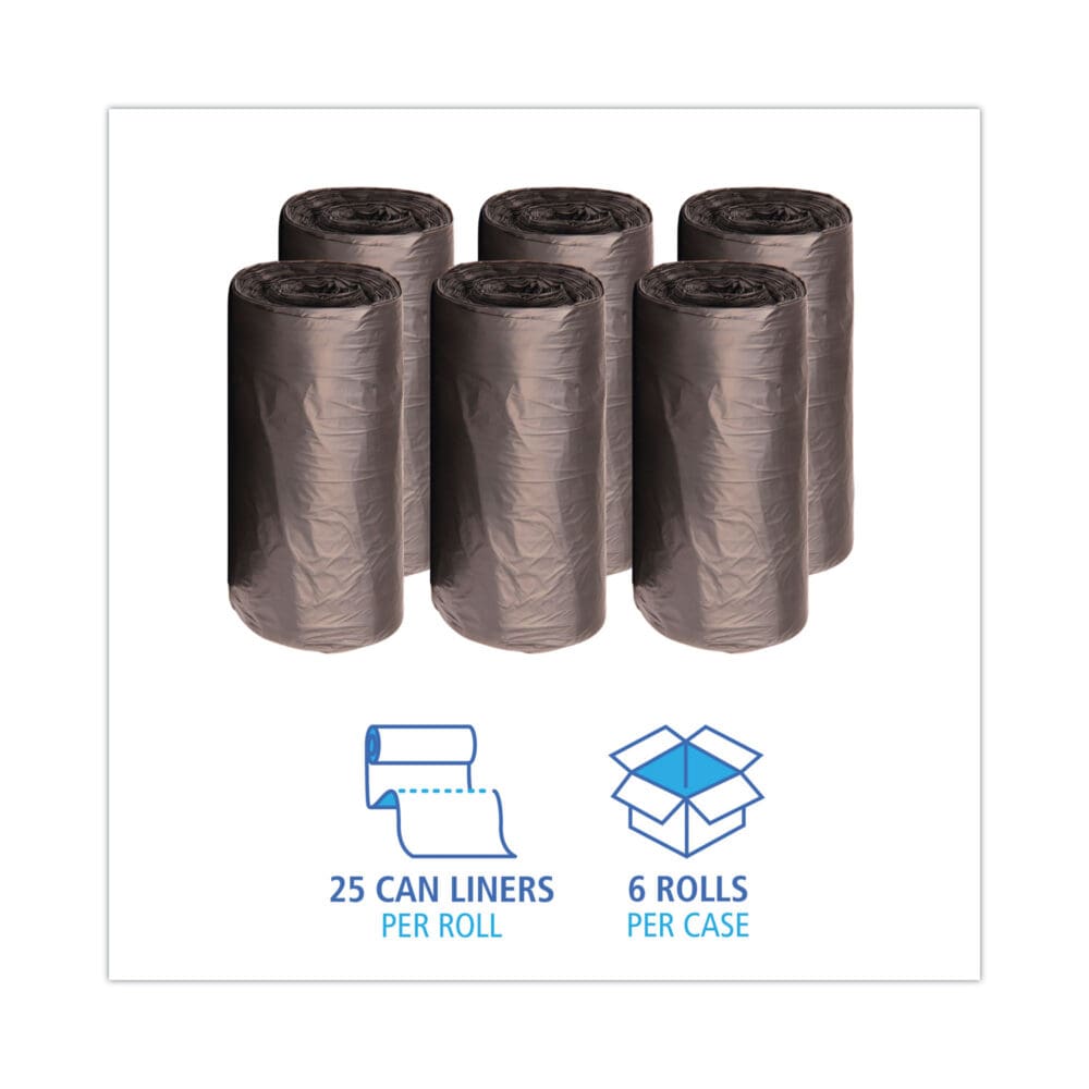 High-Density Can Liners, 45 gal, 19 mic, 40" x 46", Black, 25 Bags/Roll, 6 Rolls/Carton - Image 2