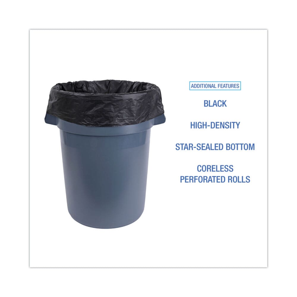 High-Density Can Liners, 45 gal, 19 mic, 40" x 46", Black, 25 Bags/Roll, 6 Rolls/Carton - Image 3