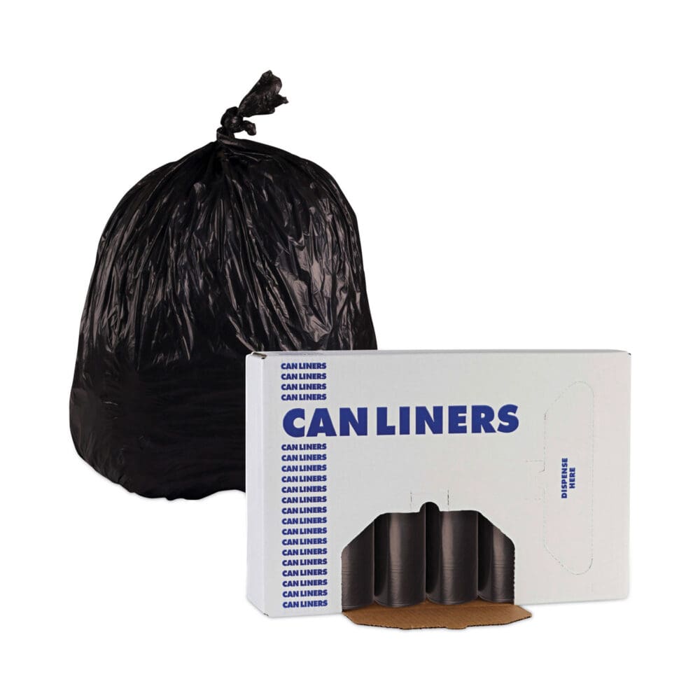 High-Density Can Liners, 45 gal, 19 mic, 40" x 46", Black, 25 Bags/Roll, 6 Rolls/Carton - Image 5