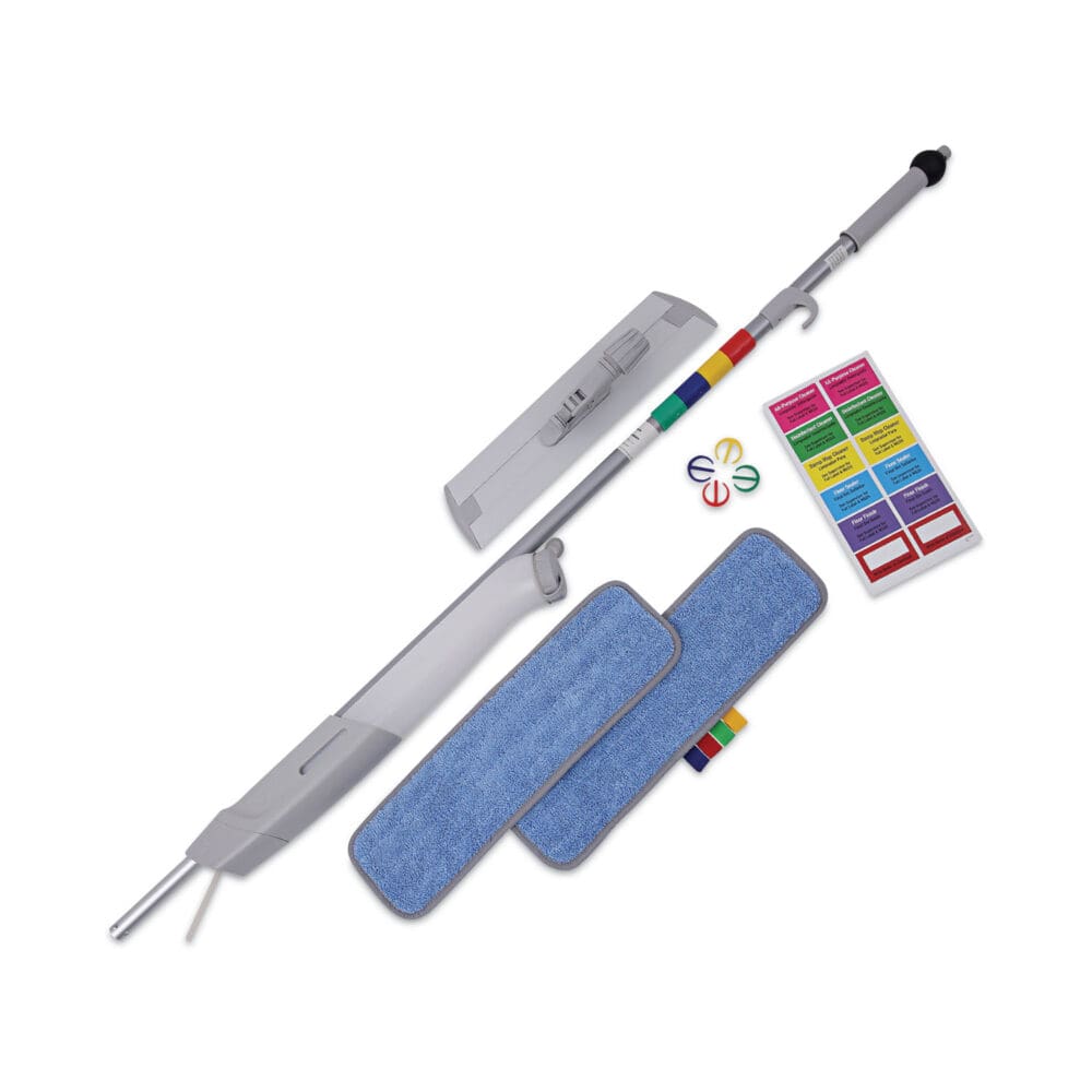 Bucketless Microfiber Mop System, 5 x 18 Blue Microfiber Head, 59" Gray Aluminum/Polypropylene Handle - Image 5