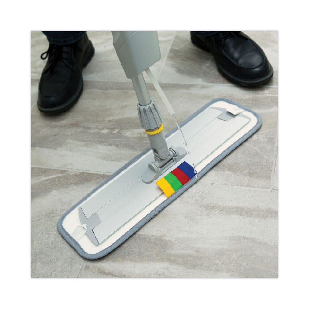Bucketless Microfiber Mop System, 5 x 18 Blue Microfiber Head, 59" Gray Aluminum/Polypropylene Handle - Image 4