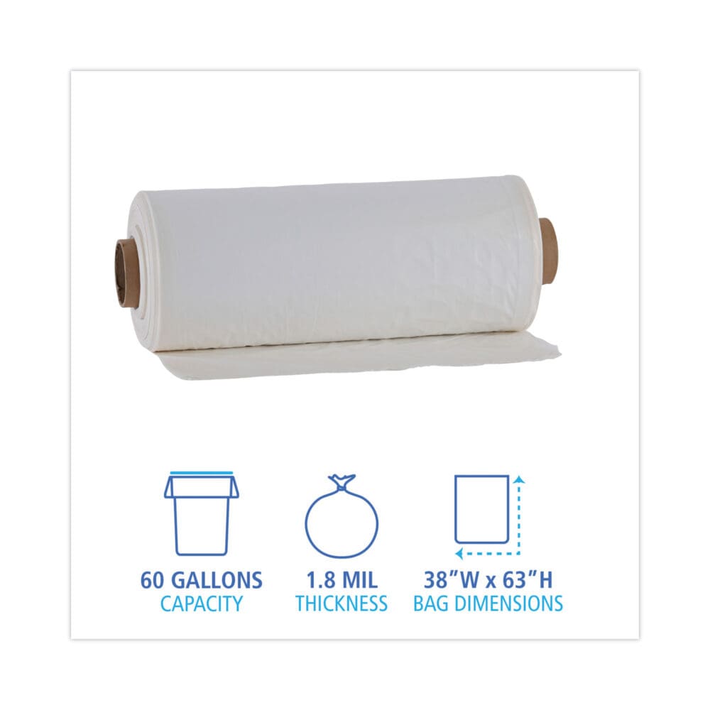 Industrial Drum Liners Rolls, 60 gal, 1.8 mil, 38 x 63, Clear, 1 Roll of 75 Bags - Image 7
