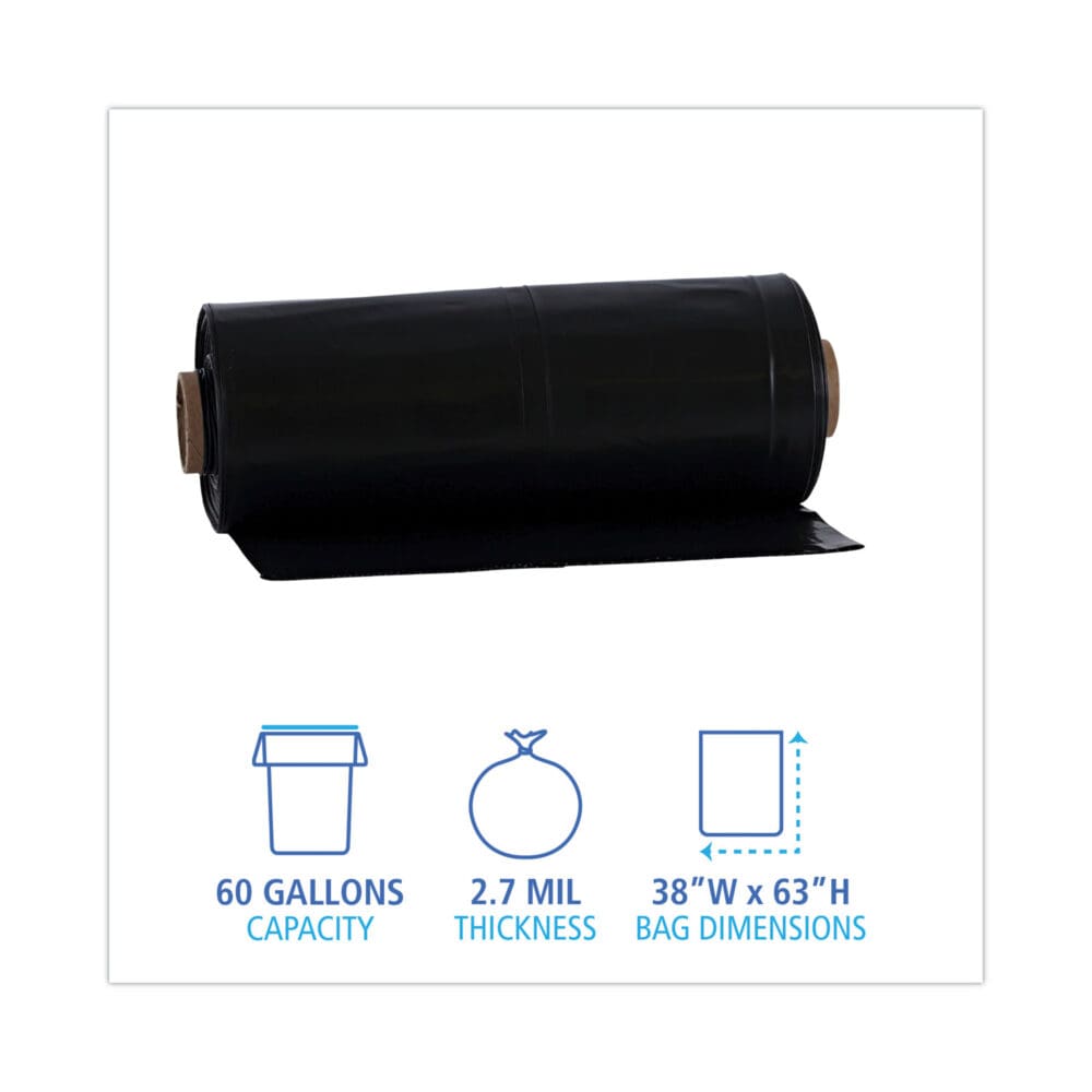 Industrial Drum Liners Rolls, 60 gal, 2.7 mil, 38 x 63, Black, 1 Roll of 50 Bags - Image 7